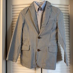 Blue and white striped suit jacket